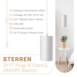 STERREN LED Grow Light, White Plug in Hanging Lights for Indoor Plants, Full Spectrum Grow Lights with On/Off Switch, Auto Timer Pendant Lights with 21 Ft Height Adjustable Power Cord