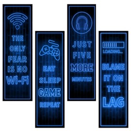 Eat Sleep Game Wall Decals Glow in The Dark, Gamer Controller Stickers Decor for Boy Bedroom, Joystick Video Gaming Kids Playroom Nursery Decoration (Blue)