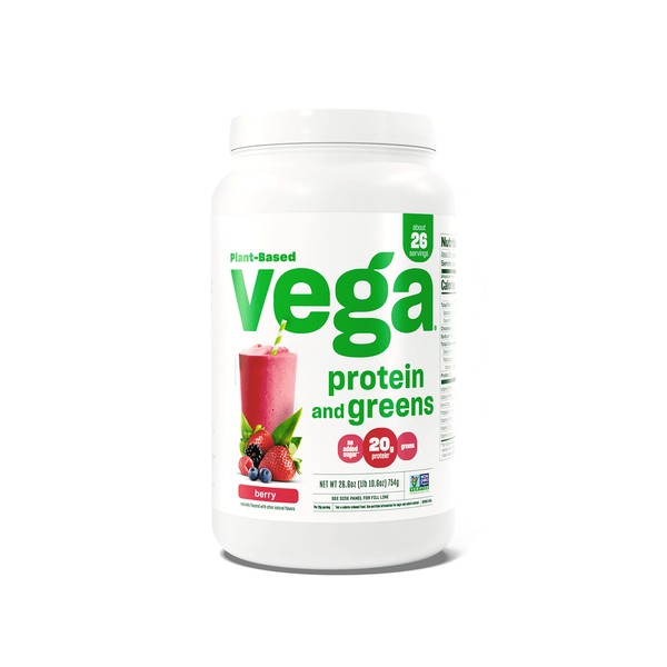 Vega Protein and Greens Protein Powder, Berry - 20g Plant Based Protein Plus Veggies, Vegan, Non GMO, Pea Protein for Women and Men, 1.7 lbs (Packaging May Vary)