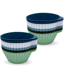 The Silicone Kitchen Reusable Silicone Baking Cups Silicone Muffin Liners for Cupcakes, BPA Free, 12 Pack, white, gray, dusty blue, navy blue, jade green (24)