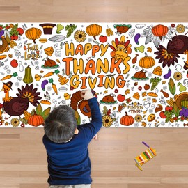 OHOME Thanksgiving Giant Coloring Poster/Tablecloth-Thanksgiving Crafts for Kids-30 x 72 Inches Jumbo Paper Coloring Banner Thanksgiving Decor Gifts for Kids Activities Games Party Decorations