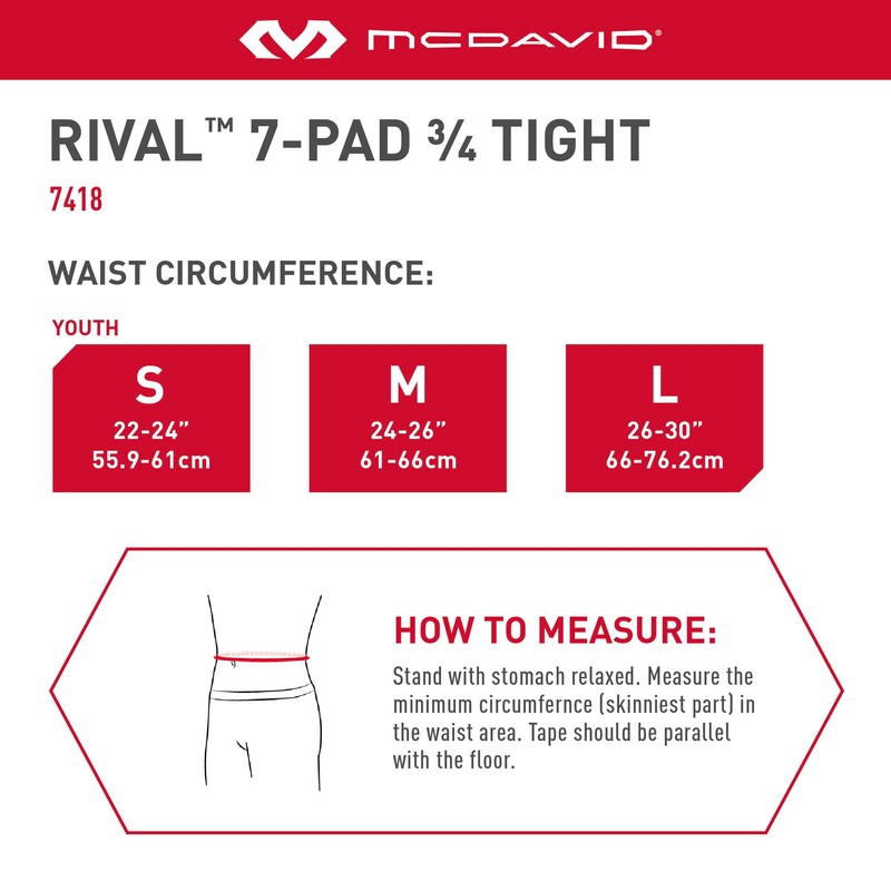 Mcdavid Youth Football Integrated 7 Pad ¾ Compression Tights, Protection