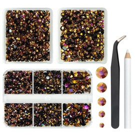 qiipii 3 Boxes 5070PCS Golden Rose AB Resin Flatback Rhinestones Flatback Jelly Resin Stones 2mm 3mm 4mm 5mm 6mm Non Hotfix Gems Crystals Diamonds for Nails Tumblers Mugs Bottles DIY Crafts Decoration