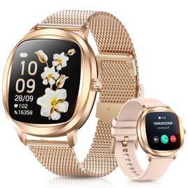 GLPYR Women's 2pc Band Sports Watch/Smart Watch 1.72" Fitness Tracker with SpO2/Heart Rate Monitor, 100+ Sports Modes, Sleep Tracking, 7-Day Battery, IP68 Waterproof (Gold)