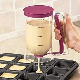 1 Pack 900ml Batter Dispenser with Handle – Handheld Graduated Pancake & Cupcake Batter Funnel, BPA-Free Plastic Dough Dispenser for Waffles, Cakes & Muffins – Leak-Proof Baking Tool