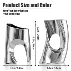 Ceramic Vases Set of 2 - Modern Vase for Nordic Minimalist Book Style Shelf Decor, Hollow Round Pampas Flower Vases for Boho Home Wedding Party Room Dinner Table Shelf Decor (Silver)