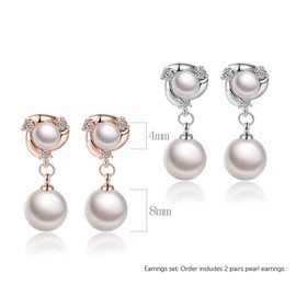 Qimily 18k Gold Plated Pearl Drop Earrings Double Ball Ear Earrings Set, Women's Gold Earrings, Pearl Dangle Earrings for Women, Special Occasion Jewelry