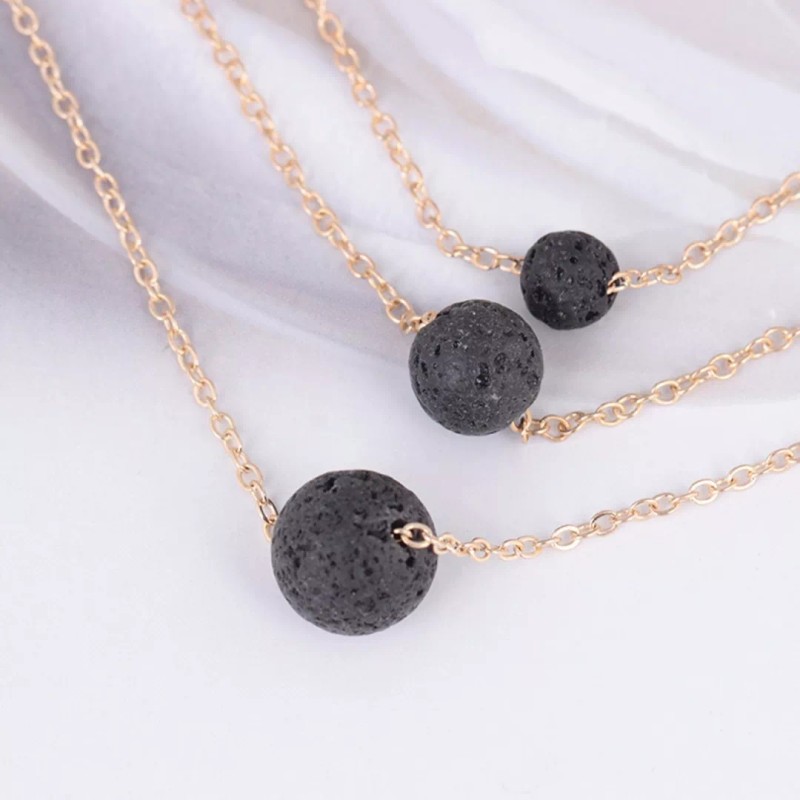 Deluxe Collar 3 En 1 Piedra Volcánica Aceite Relajante Joyería
