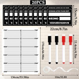 Mugshot Backdrop Photo Booth Banner 4.5 x 5.6 FT, Mugshot Backdrops with 20 Double-Sided Erasable Cards, 4 Markers & Ribbon, Arrested Height Chart Background for Bachelorette Party & Girls Night Out