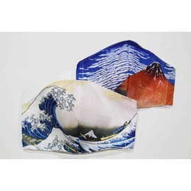 ORIE Original Ukiyo-e Pattern Mask, Hokusai Toyoka, San16 Makes, Kaiharu Katsuki (Red Fuji), Nana Off Kanagawa (Nami Fuji), Set of 2 (Large Size)