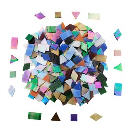 200g Iridescent Glass Mosaic Tiles, 270 Pieces 4 Shapes Mixed Stained Glass Pieces Supplies for Mosais,Square/Triangle/Rectangle/Rhombus (Mixed Color)