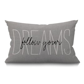 BGBDEIA Follow Your Dreams Lumbar Cushion Cover 30X50cm 12x20 Inch Decorative Bedroom Living Room Rustic Gray Typography Rectanglar Throw Pillow Cover for Bed Sofa Couch