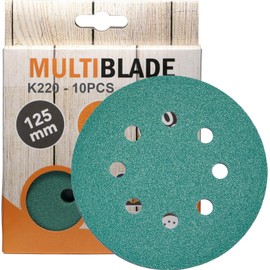 Multiblade Professional Velcro Sanding Discs 125 mm, Pack of 10, Grit 220, 8 Holes, for Wood and Metal, Professional Quality, for Random Orbital Sanders, Rotary Sander