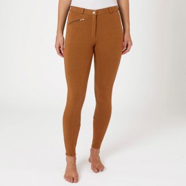 HORZE Active Women's Horse Riding Silicone Grip Full Seat Breeches | Midrise Waist with Front Pocket - Caramel Cafe - 22