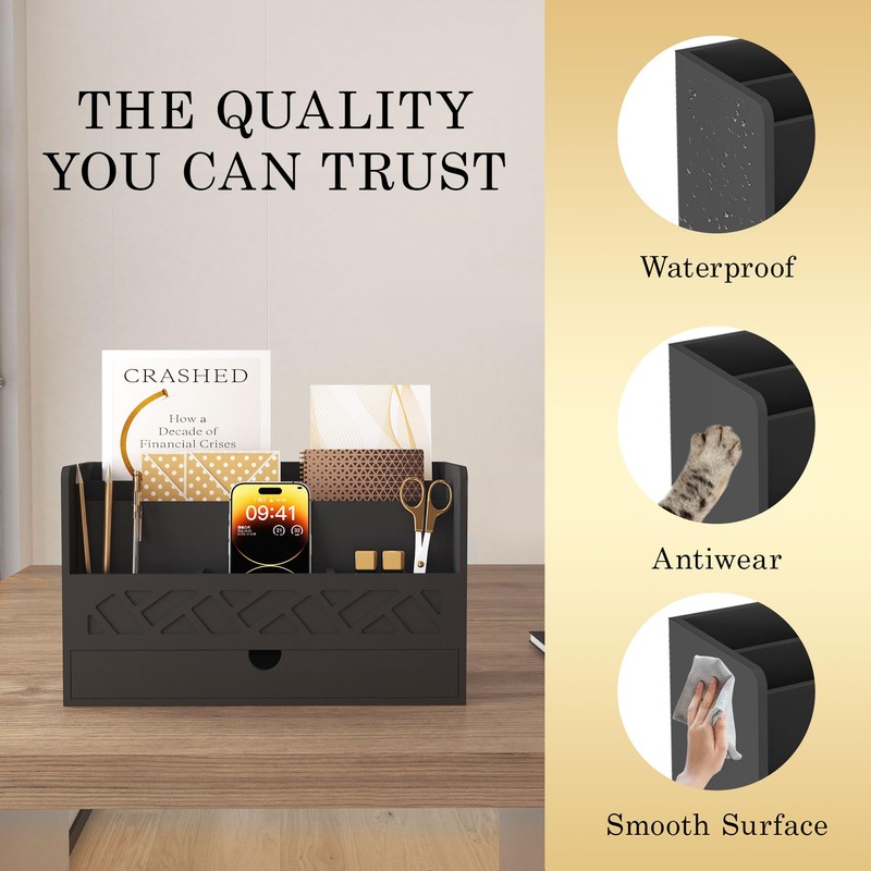 Bamboo Mail Organizer Countertop Desktop with Drawer - Desk Organizer
