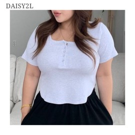 DAISY2L Fay Snap Button Square Neck Soft T-Shirt 1ea, Color#$%Size:Ivory-One Size