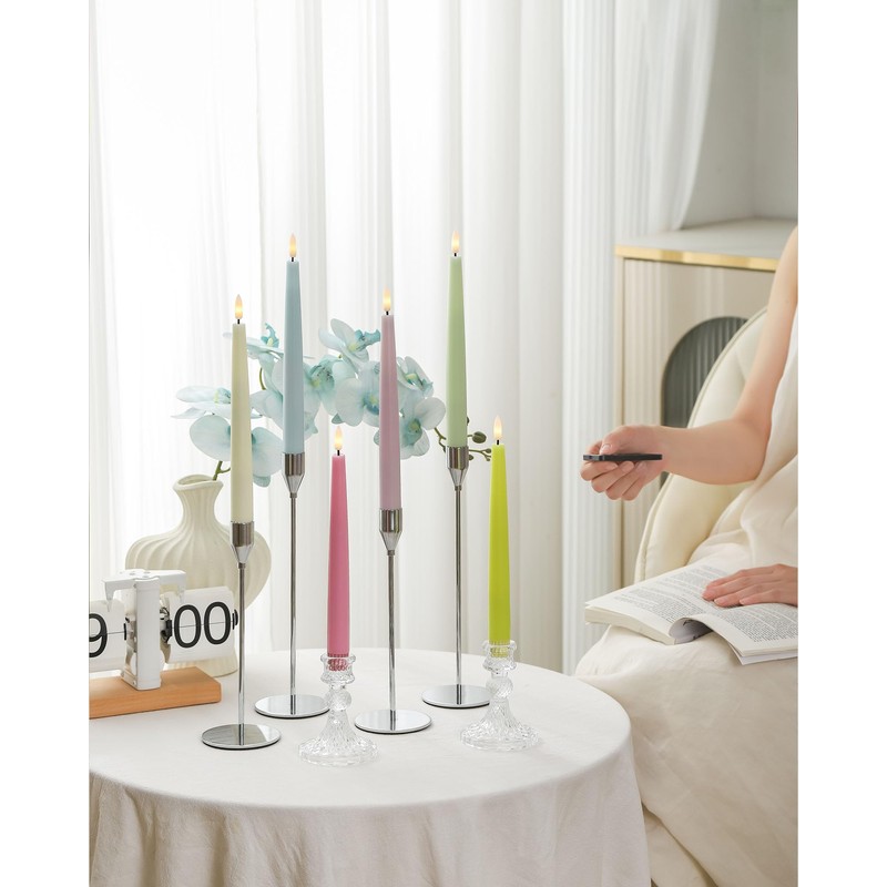 Stmarry Multicolored Pastel Flameless Taper Candles with Remote and Timer,