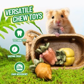 Garden Harvest Basket Edible Small Animal Chew Toy Set for Hamster Guinea Pig Gerbil Chinchilla Degu Rat Rabbit Food Bowl Teeth Chew Habitat Enrichment