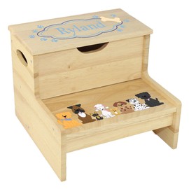 Wood Natural Storage Stool - All Dogs Blue