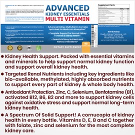 Advanced Kidney Essentials Multivitamin. Kidney Support Supplement for Complete Kidney Health. Kidney Health Supplement with Renal Vitamins 30 Caps