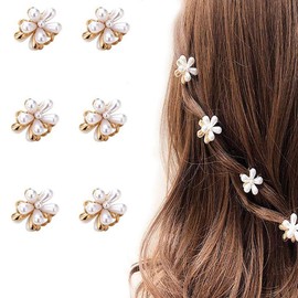 Mini hair clip, hairpins, mini hairpins, pearl flower clips, children's hair ornaments, cute hair ornaments, bangs clips, suitable for women and children to wear on birthdays, school entrance ceremonies, graduations, weddings (Set of 6)