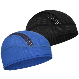 MELASA Cooling Cycling Hat Under Helmet, Mech Breathable Helmet Liner Skull Cap, Cycling Helmet Hat, Running Hat, Sports Functional Hat for Men and Women, Fits Under Helmets, Black & blue