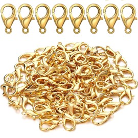 KEWAYO 300pcs Lobster Clasp Claw Clasp Large Lobster Claw Clasps Necklace Fastener Hook DIY Jewelry Necklaces Bracelet Making (Gold)