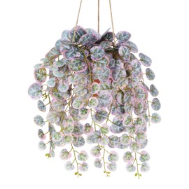 Hisow Faux Hanging Plants with Pot, 16" Artificial Leaves with Elegant Red Clay Pot, Small String of Heart Plant for Shelf Wall Living Room Bedroom Indoor Decor (Red)