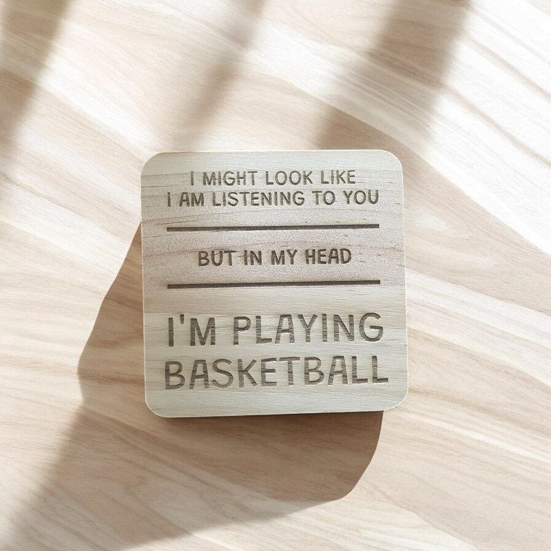 Ashton and Finch Funny Basketball Coaster Laser Engraved Gift Wooden