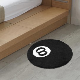 8 Ball Rug, 24inch Black Round Rug, Flocking Anti-Slip Billiard Pool 8 Ball Carpet, Floor Mat for Bedroom Decor, Aesthetic Cool Room Decor, Soft Doormat for Bedroom