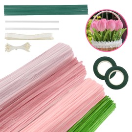 400 Pcs Pipe Cleaners Craft,4 Colors Pipe Cleaners Bulk,Pipe Cleaner Flower kit,Pastel Pipe Cleaners for DIY Flower Making Kit with Floral Wires, Gardening Tape,Stamen and Ribbon