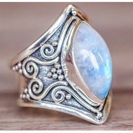 Koguxuix Vintage Silver Ring 925 Sterling Silver Natural Moonstone Women Jewelry Elegant Gemstone Wedding Ring (7)