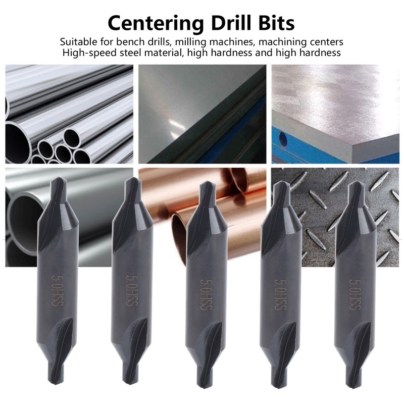 5Pcs Centering Drill Bits for Milling Machines High Speed Steel