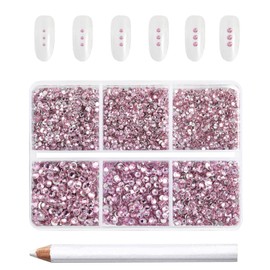 Beadsland 7200pcs Flatback Rhinestones,Pink Rhinestones Nail Gems Round Crystal Rhinestones for Crafts,Mixed 6 Sizes with Wax Pencil Kit, SS3-SS10,Light Rose/Light Pink
