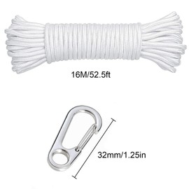 QXCFTW 16M Flag Pole Rope, 6mm Thick Nylon Flag Rope, Flagpole Rope, White Flag Line Halyard Double Braided, Pole Flag Halyard Line, With 6 Flag Pole Clip, for Flagpole Sailboat Garden Camping