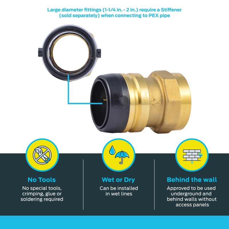 SharkBite 1-1/4 Inch FNPT Adapter, Push to Connect Brass Plumbing