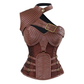 Charmian Women's Steampunk Gothic Heavy Strong Steel Boned Corset with Zipper Brown XX-Large