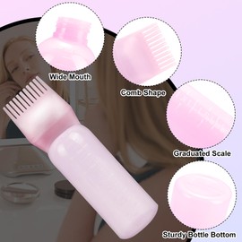 Hair Dye Brush Bottle, Root Comb Applicator Hair Dye Comb and Head Massage Brush, Hair Oil Applicator Bottle, Hair Dye Bottle Applicator Brush, Hair Dye Brush Bottle (Pink)