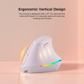 KYSONA 57° Ergonomic Wireless Rechargeable Mouse, Vertical Quiet Ergo Mouse, RGB Light, Bluetooth(BT5.0,BT3.0)&2.4G, (800/1200/2400/2400/4000), 7 Buttons for Windows, macOS, iPadOS, Laptop, PC,Pink