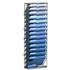 DALTACK Wall File Holder 16 Tier Hanging Wall File Organizer, for Papers Mails Folders Clipboard Magazine Organization for Office Home, Mesh Metal, Assembly Needed, Black