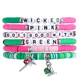 Koutps 6 Pcs Witch Friendship Bracelet Witch Hat Magic Wand Charm Bracelets Pink Goes Good with Green Friendship Bracelets Pink Green Beads Bracelet for Friends Jewelry Gift