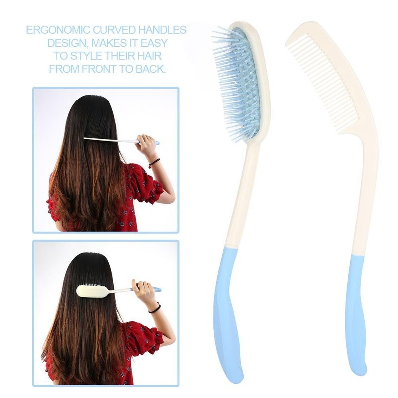 Long Comb Set with Soft Brush - Ergonomic Anti-slip Handle,