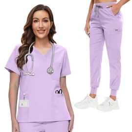 VIAOLI Scrubs for Women V-neck Scrub Set with 8 Pocket Yoga Waistband Jogger Pants - Womens Scrub Nurse Uniforms