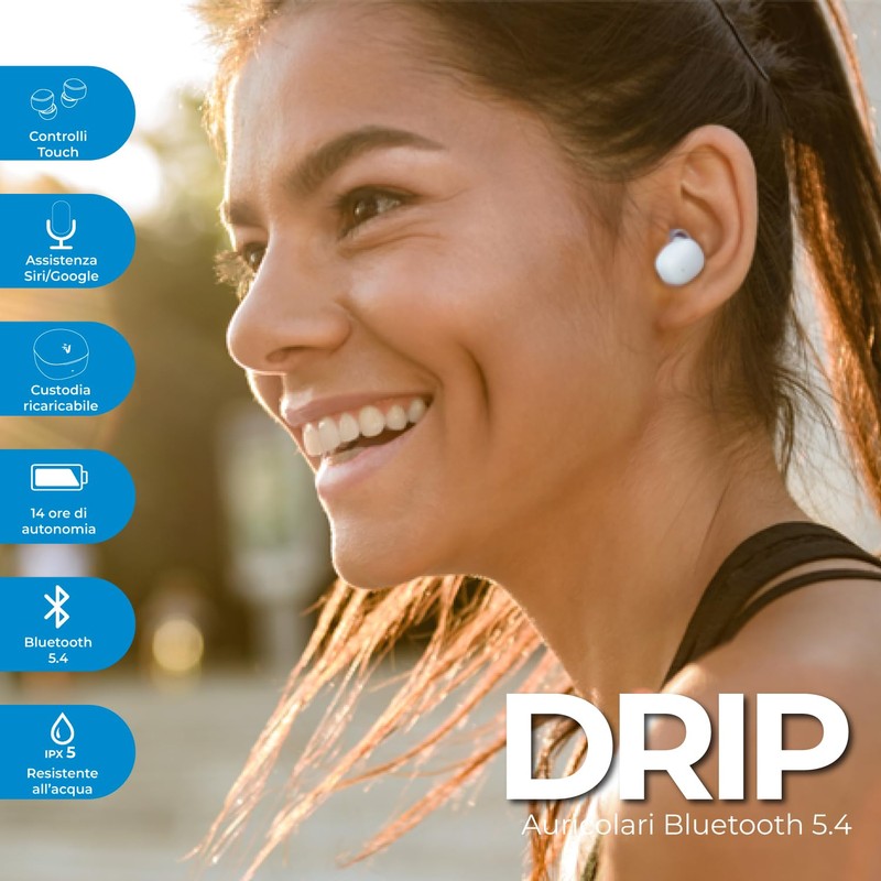 VulTech DRIP Bluetooth 5.4 Headphones, Wireless In-Ear Headphones with Microphone,