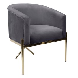 Milliard Arm Chair for Living Room and Dining Room with Upholstered Easy Clean Velvet and X Shaped Gold Legs, Gray