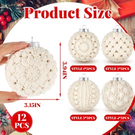 Syhood 12 Pcs 3.15" Crochet Christmas Ball Ornaments Set Handmade Christmas Ornaments Crochet Christmas Baubles Shatterproof Knitted Christmas Ball Set for Christmas Party Decoration Supplies