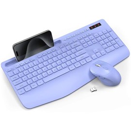 Wireless Keyboard and Mouse Combo – Full-Size with Palm Rest, Silent Typing, Phone Holder, 2.4GHz Lag-Free Connection, Phone Holder, Long Battery Life, One USB Receiver (Lavender Purple)