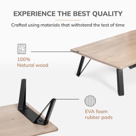 Anji Mountain Wood Monitor Stand Riser Desk Desktop Organizer Table For Home, Office Workspace, Laptop Riser, Ergonomic Design Stand for Gaming Setup , With USB Ports, Black Leg , Biscotti