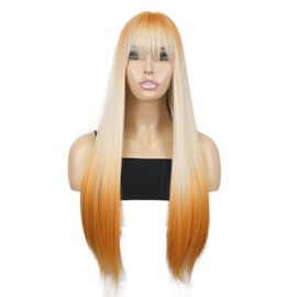 Onemily Long Orange Wigs for Women 24 Inch Orange Wig with Bangs Natural Soft Synthetic Heat Resistant Fiber Wigs Hair for Daily Party Use