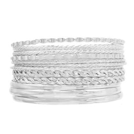 COLORFUL BLING 5-12Pcs Boho Indian Bangles for Women Girls Twisted Chunky Stackable Cuff Bangle Statement Jewelry Handcuffs Wedding Layered Cable Smooth Bracelets Set-12pcs silver